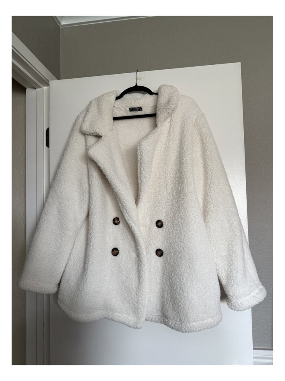 PRETTYGARDEN XL Ivory Teddy Sherpa Coat Double Breasted Faux Shearling Coat